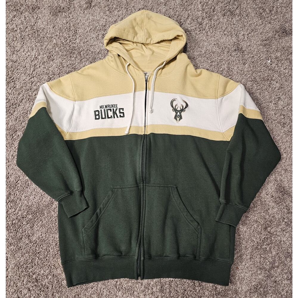 Fanatics Milwaukee Bucks NBA Men's Green Zip Hoodie Sweatshirt Sz Large
